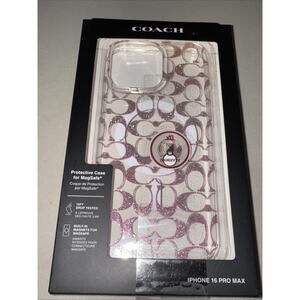 Coach iPhone 16 Pro Max MagSafe Protective Case Signature C Pink Sparkle Ombré